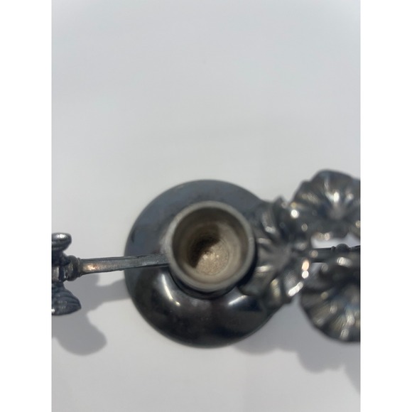 Aurora Antique Silver Triple Plate Candlestick Holder Ornate Floral Metal 5" - Picture 11 of 12